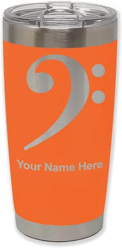 Vista 26 de LaserGram Vaso aislado al vacío de 20 onzas, clave de bajo, grabado personalizado incluido (negro) Engraved Gift for Musician, Vacuum Insulated