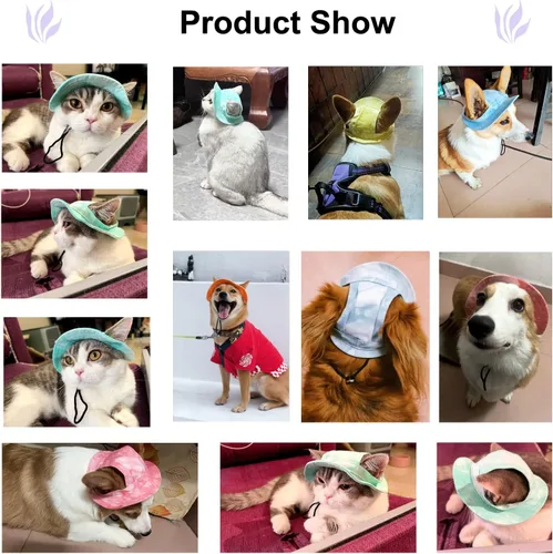Vista 5 de HDKUW Sombreros de cubo para perro, gorra redonda para perro con orificio para las orejas, ajustable para viajes al aire libre, protección solar