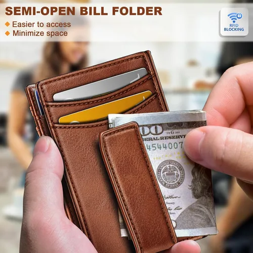 Vista 4 de BULLIANT Billetera Airtag para hombre, delgada con clip para dinero, cierre magnético, 12 tarjetas en el bolsillo frontal, bloqueo RFID