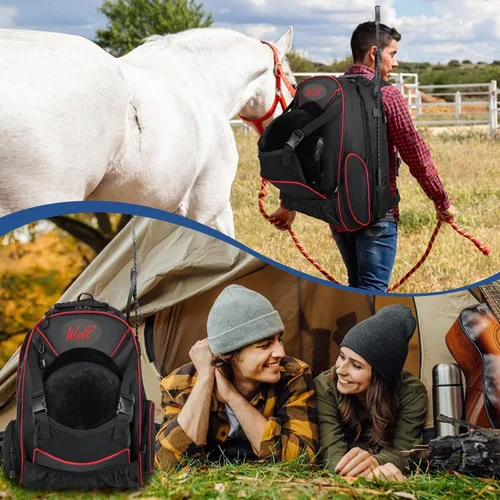Vista 6 de WOLT Mochila ecuestre profesional para equitación, bolsa de equipo con soporte para casco y múltiples compartimentos