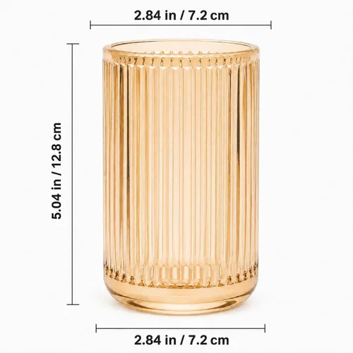 Vista 3 de Taza organizadora de vidrio ámbar, cepillo a rayas vintage y soporte para bolígrafos Cristal grueso, 2.84 x 5 pulgadas, bordes seguros pulidos