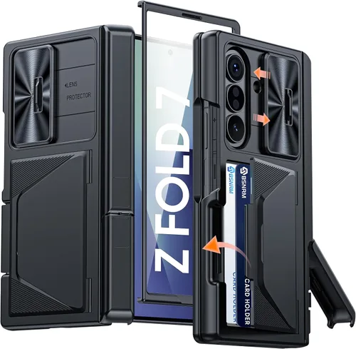 Vista 15 de Funda para Samsung Galaxy Z Fold 7 con tarjetero con bloqueo RFID, cubierta de lente deslizante integrada y protección de bisagra y protector