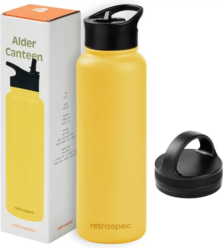Vista 11 de Retrospec Botella de agua aislada de aliso con tapa de popote y tapa de asa, termo de acero inoxidable con boca ancha de doble pared aislada al