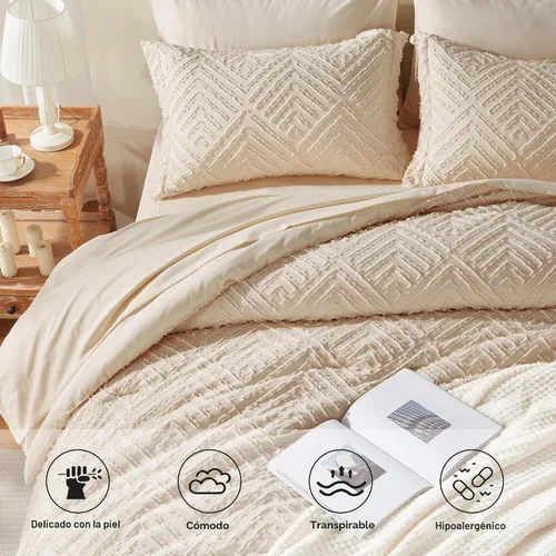 Vista 3 de Zzlpp Juego de edredón individual de 5 piezas, ropa de cama beige en una 01 - Beige