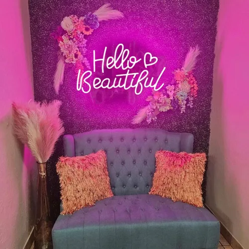 Vista 12 de Letrero de neón LED con texto en inglés «Hello Gorgeous LED», luz nocturna de neón para pared, fiesta de cumpleaños, boda, bar, club, decoración