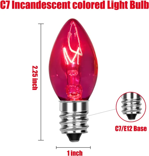 Vista 2 de Paquete de 25 bombillas de repuesto de luces de Navidad C7, bombillas incandescentes de vidrio multicolor transparente, base de candelabro C7/E12