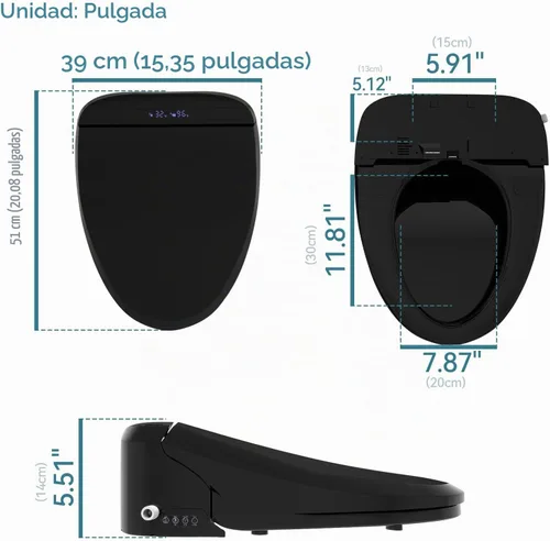 Vista 4 de YOURLITE Asiento de inodoro alargado negro con calefacción y control remoto