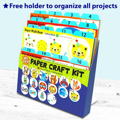 Vista 3 de KRAFUN Mi Primer Kit de Manualidades de Papel de Animales Safari, 16 Animales de Zoológico de Artes y Manualidades DIY, Caja de Suministros