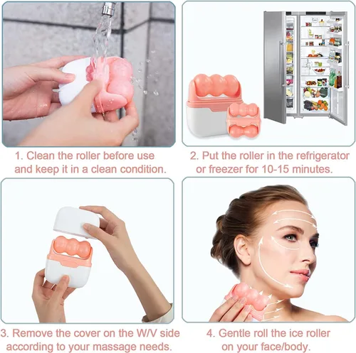 Vista 6 de Deashun Rodillo de hielo 2 en 1 para ojos faciales, rodillo masajeador facial para hinchazón ocular, reduce arrugas, alivia migrañas y lesiones
