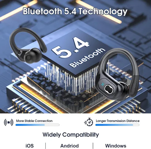 Vista 5 de Auriculares inalámbricos Bluetooth 5.4 de 75 horas para deporte, auriculares Bluetooth 2025 estéreo con graves profundos sobre la oreja con ganchos