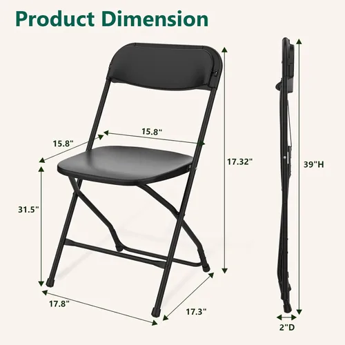 Vista 3 de Paquete de 2 sillas plegables de plástico negro, sillas plegables portátiles para exteriores con marco de acero, capacidad de 350 libras, sillas