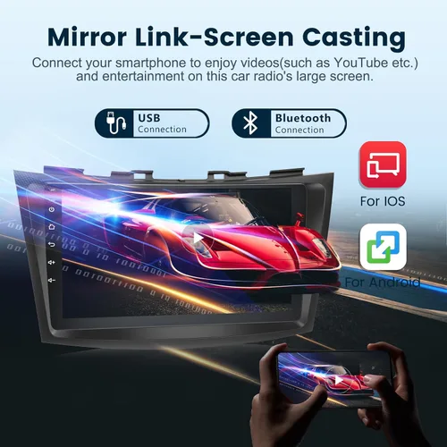 Vista 4 de podofo Radio de coche 2G+64G para Suzuki Swift 2011 2012 2013 2014 2015, estéreo inalámbrico Apple Carplay Android Auto, pantalla táctil IPS de 9