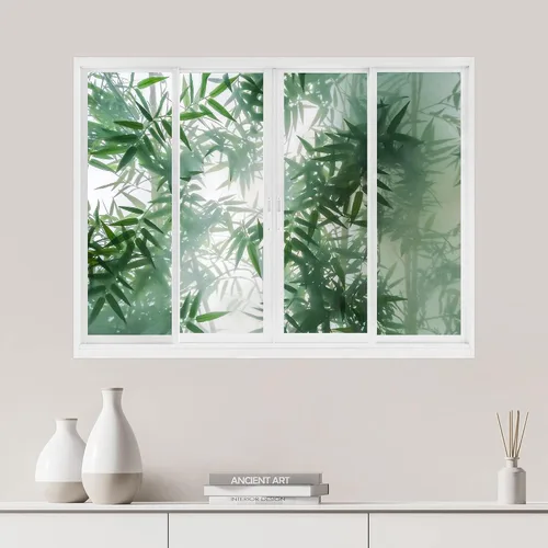 Vista 15 de SIGNWIN Adhesivo de pared removible/mural de pared para ventana, vegetación exuberante y árboles iluminados por el sol, fotografía, realismo