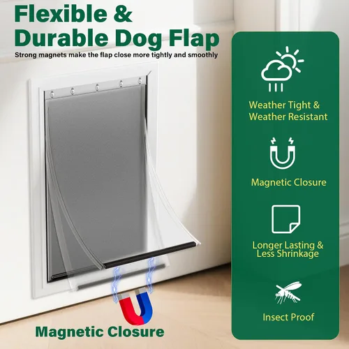 Vista 4 de Solapas grandes de repuesto para puerta con soporte de metal, tornillos y arandelas de acero inoxidable 304, compatibles con PetSafe Freedom