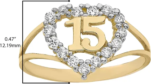Vista 3 de Anillo de corazón de Quinceañera de oro amarillo de 10 quilates dulce 15 años CZ