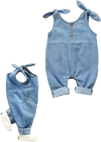 Vista 2 de LAPA Enterizo de mezclilla para bebés y niñas, overol de mezclilla para recién nacidos