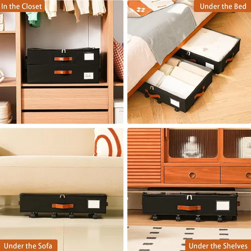 Vista 8 de Freebat Organizador de Almacenamiento Bajo la Cama con Ruedas, Contenedor Bajo la Cama con Tapa Transparente, Caja de Bolsa de Almacenamiento