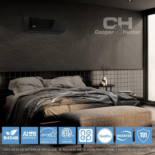 Vista 2 de Cooper & Hunter, Serie Olivia Edición Medianoche, 9.000 BTU, 230 V, 24 SEER, Mini Split de aire acondicionado/calentador sin ductos con kit