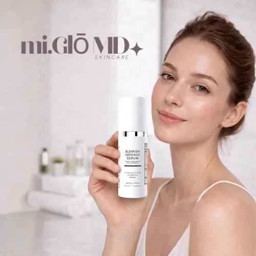 Vista 7 de mi.Glo Blemish Defense - Suero facial clarificante de 1.1 onzas con ácido glicólico al 5%, alantoína, suero facial diario ligero para pieles grasas