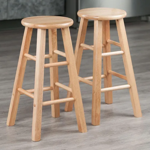 Vista 8 de PJ Wood Taburetes de cocina clásicos de asiento redondo de 24 pulgadas de alto para hogares, espacios de comedor y bares con asientos sin espalda, 4