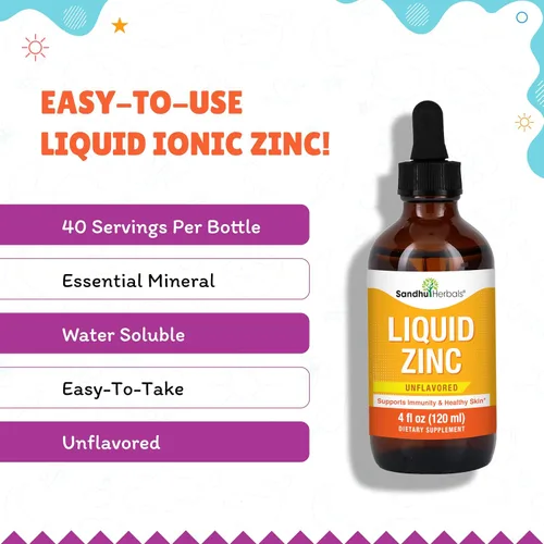 Vista 6 de Gotas de zinc líquido para niños, niños pequeños, bebés y adultos Paquete grande sin sabor de 4 onzas líquidas Suplementos de sulfato de zinc