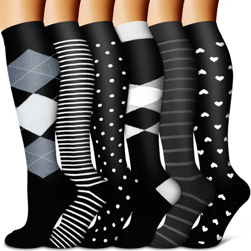 Vista 23 de Copper Compression Socks for Women & Men (6 pairs) - Best Support for Nurses, Running, Hiking, Recovery 01 Rayas Negras