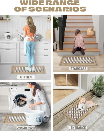 Vista 7 de Hargiis Tapetes antideslizantes para suelo de cocina, lavable a máquina, a cuadros, lavables para una cocina elegante y cómoda