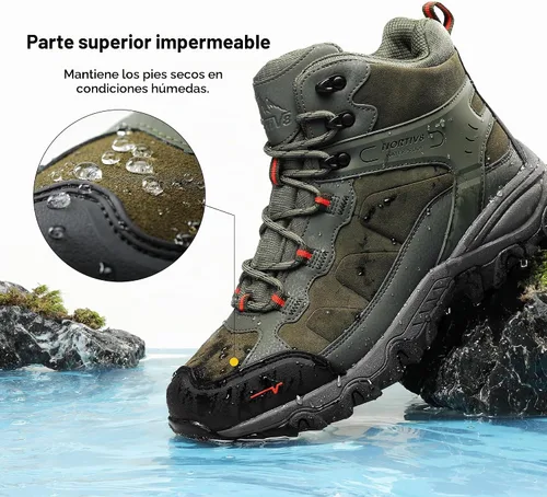 Vista 7 de NORTIV 8 Botas de senderismo ligeras e impermeables para hombre Verde militar