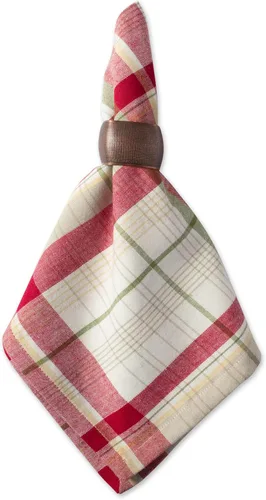 Vista 2 de DII Orchard Plaid Collection - Artículos esenciales de mesa de lino, juego de servilletas, 20x20, gris pardo/rojo, 6 piezas