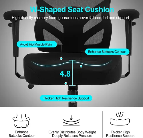 Vista 4 de YFO Silla de oficina ergonómica, silla de escritorio de malla con respaldo ajustable lumbar y reposabrazos, cómoda silla giratoria ejecutiva