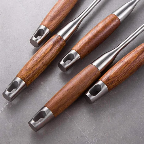 Vista 4 de 6 utensilios de cocina de acero inoxidable – Juego de herramientas de cocina con mango Hua Limu resistente al calor con cuchara ranurada, servidor