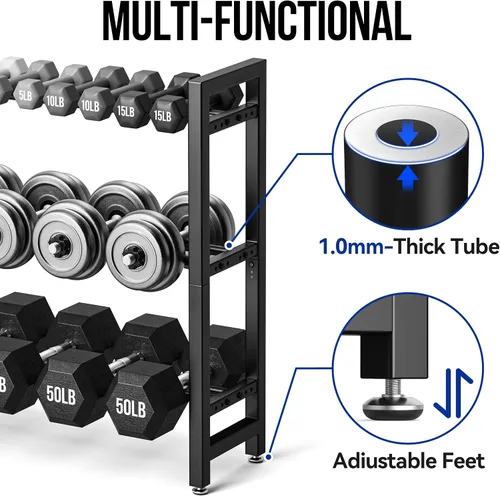 Vista 5 de Estante para mancuernas de 3 niveles, soporte de pesas para gimnasio en casa