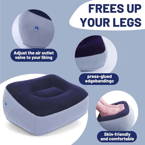 Vista 6 de Reposapiés inflable para viajes, almohada de pierna de altura ajustable para avión y automóvil, taburete portátil para niños y adultos (multicolor)