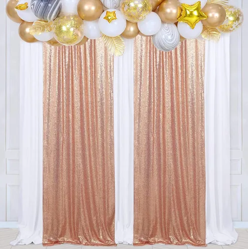 Vista 24 de Poise3EHome - Cortinas de lentejuelas con purpurina champagne, 2 piezas de 2 x 8 pies, paneles de purpurina para fiesta de Halloween, fiesta