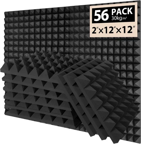 Vista 24 de Paquete de 12 paneles de espuma acústica, cuñas insonorizantes de alta densidad de 1 x 12 x 12 pulgadas para pared, recuperación rápida, resistentes