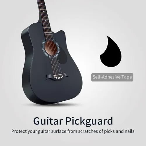 Vista 4 de Guitarra acústica negra de 38 pulgadas, kit para principiantes de guitarra acústica para adultos, juego de iniciación con bolsa acolchada, correa