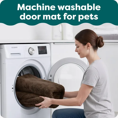 Vista 4 de Tapete de cama Furhaven para mascotas como perros y gatos – Alfombra para comida y toalla de baño de gamuza y felpilla absorbente para patas sucias