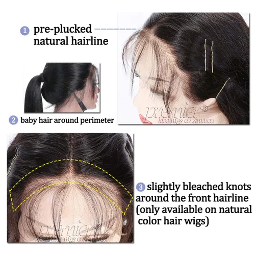 Vista 5 de premier Pelucas de encaje frontal 360 de cabello humano prearrancado ondulado con encaje 360 para mujeres negras, pelucas de cabello humano