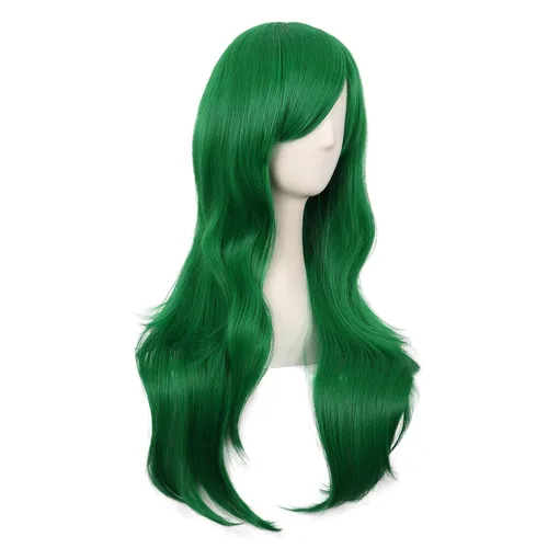 Vista 2 de MapofBeauty - Peluca larga de extremos rizados y con flequillo lateral para mujer, 28 pulgadas, para cosplay, color verde hierba