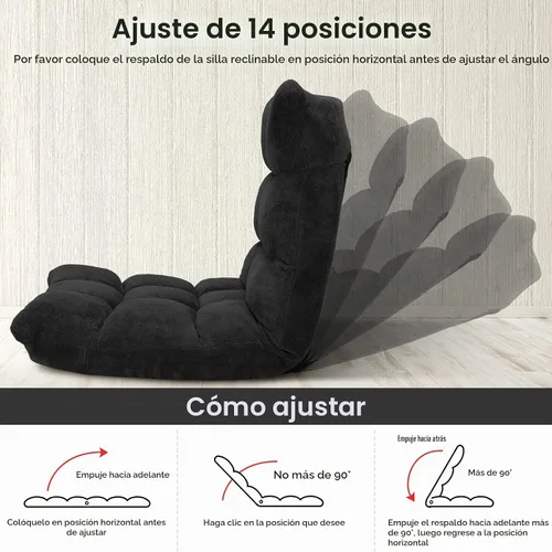 Vista 4 de Giantex Silla de piso plegable con soporte de espalda, 14 posiciones ajustables, cama plegable acolchada, sofá reclinable, silla de piso