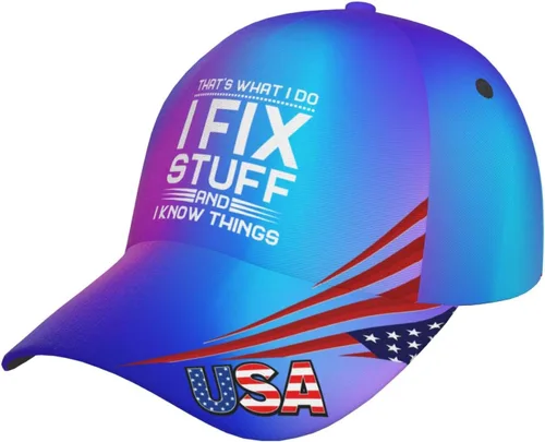 Vista 16 de That's Whats I Do I Fix Stuff and I Know Things - Sombreros desgastados para hombre, de mezclilla lavada, ajustables, con correa trasera 1