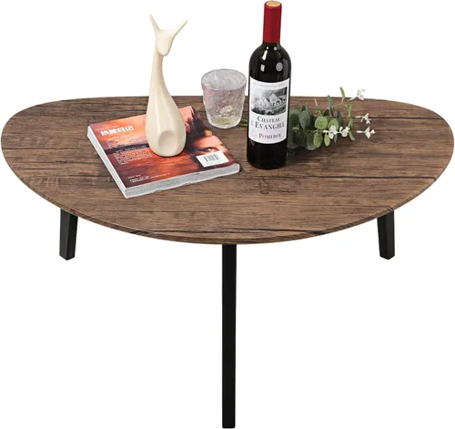 Vista 3 de Mesa de centro moderna para el espacio, mesa central ovalada simple con marco de madera para sala de estar, 19 pulgadas de profundidad x 34 pulgadas