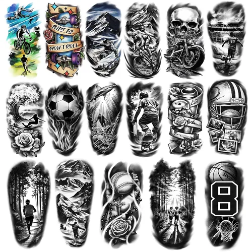 Vista 13 de Tatuajes temporales para hombres y mujeres adultos, 77 hojas de calcomanías de tatuaje falsas, lágrimas de serpiente, relojes, planetas