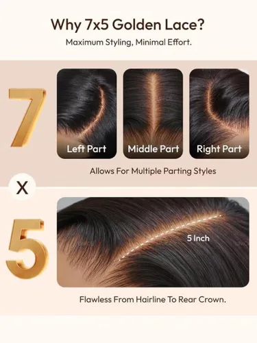 Vista 9 de UNICE Bye Bye Slip Peluca de Capas Emplumadas con Raya Lateral de Cabello Humano Sin Pegamento con Tiras de Silicona Seguras y Cordón Densidad 200%