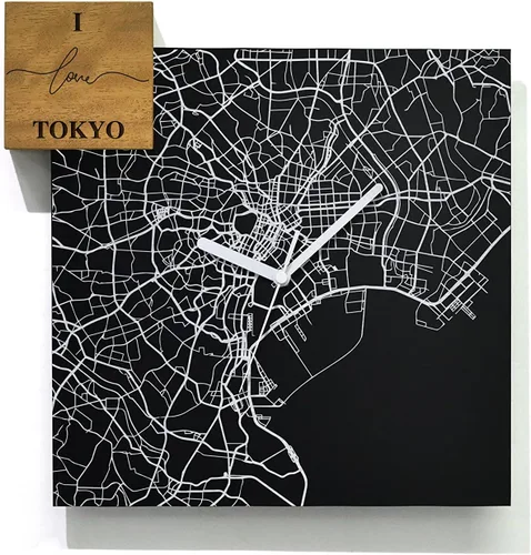 Vista 22 de Modern Wall Clock - Black Aluminum with Silver Fiber Laser Engraving - Square - Contemporary Design - Personalized City Map - Home Town - Location