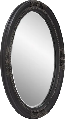 Vista 2 de Howard Elliott Queen Ann - Espejo de pared ovalado negro antiguo, espejos de tocador ovalados biselados colgantes con marco de madera para Negro