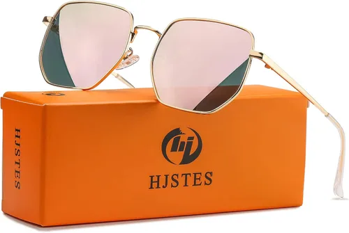 Vista 2 de HJSTES Square Polarized Sunglasses Womens Men Trendy Hexagon Frame Sun Glasses UV400 Protection