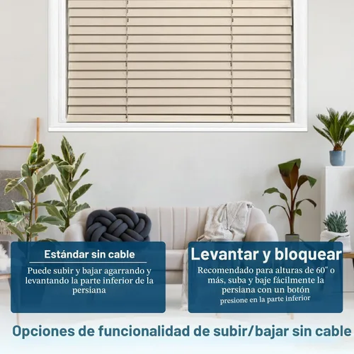 Vista 6 de TailorView Cortinas de ventana horizontales de madera personalizables sin cordón - Paletas de 2 pulgadas - Alabastro - Montaje interior o exterior.