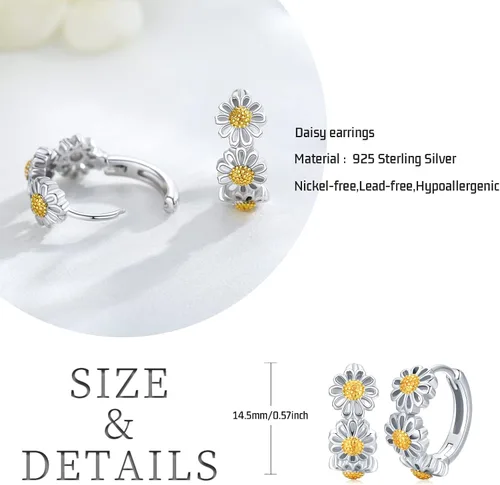 Vista 7 de Anchor & RudderDaisyFeatherTree of LifeButterflyHummingbirdHorseGiraffeHamsa Earrings S925 Sterling Silver Dangle Leverback Earrings for Women Girls