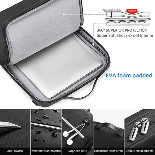 Vista 5 de TUDEQU Bolsa para laptop de 15.6 pulgadas con correa, bolsa de computadora, funda para portátil, funda para laptop, bolsa de hombro para computadora